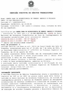 Ceertidão de débitos trabalhistas Santa Casa